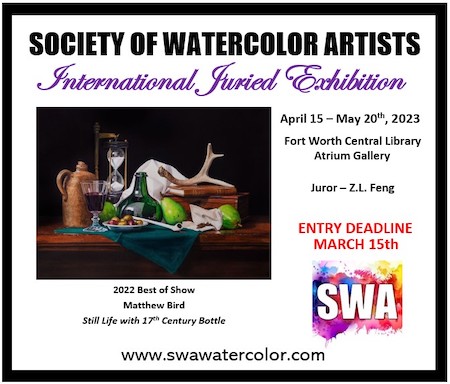 Society of Watercolor Artists 2023 International Juried Exhibition entry deadline March 15